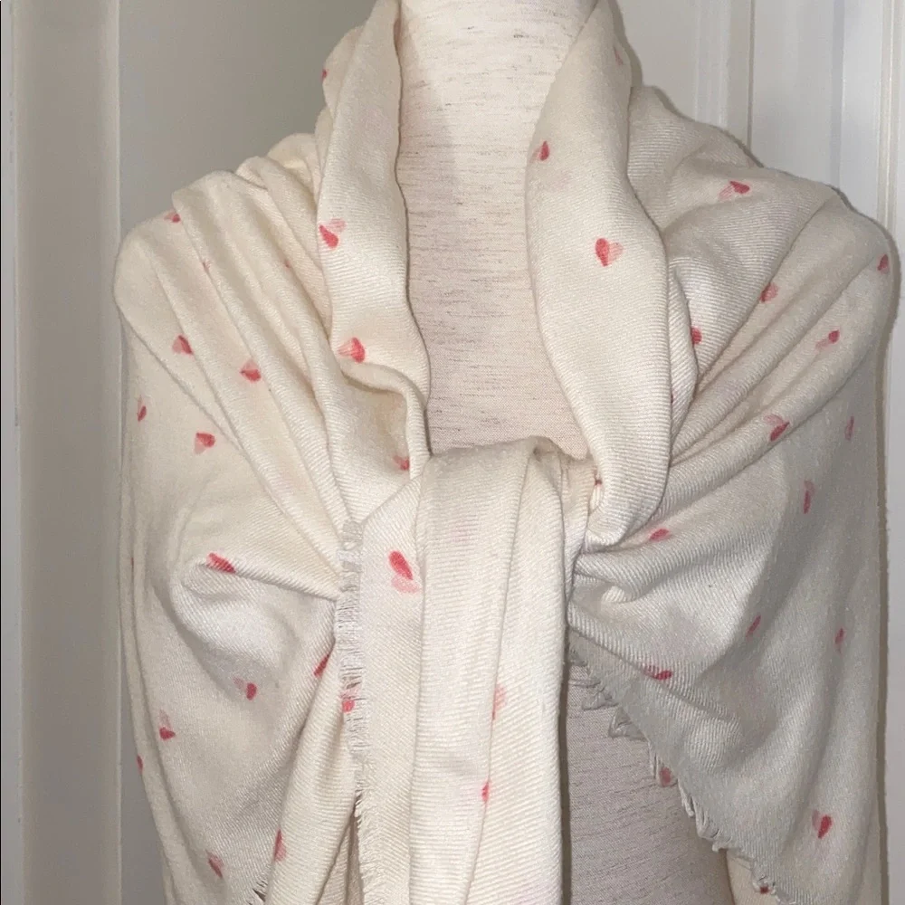 Cream Scarf with Pink Hearts